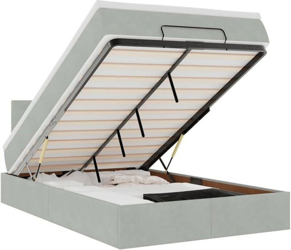 Vidaxl Ottoman Polsterbett mit Matratze aus Samt in Grau, B/T/H: 120 x 200 x 78 cm - Bild 1