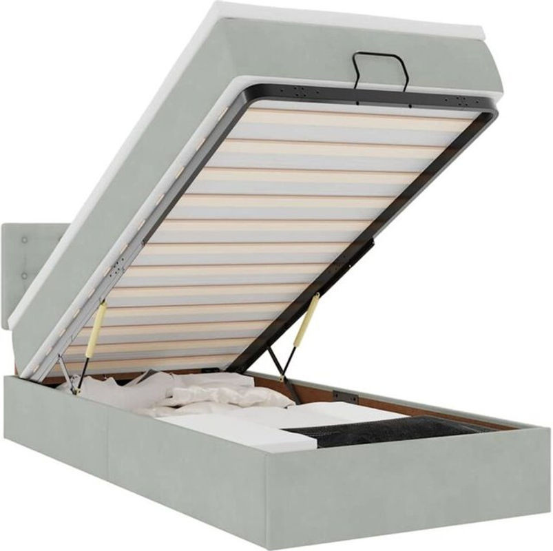 Vidaxl Ottoman Polsterbett mit Matratze aus Samt in Grau B/T/H: 100 x 200 x 88 cm - Bild 1