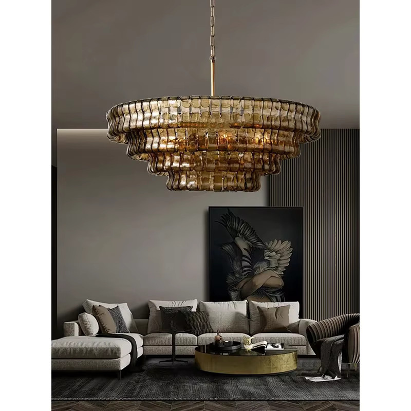 HomeLover Ghiaccio Runder Kronleuchter aus Glas in Grau und Transparent im Art-Deco-Stil mit Gold/Messing-Elementen - Bild 2