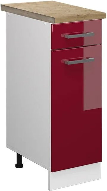 Vicco Küchenunterschrank R-Line in Bordeaux Hochglanz und Weiß mit Eiche-Optik, B: 30 cm, H: 81,6 cm, T: 60 cm - Bild 1