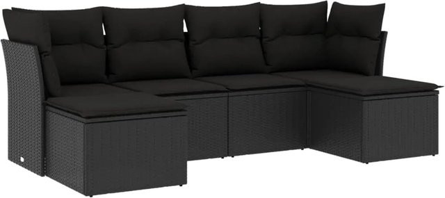 vidaXL 6-tlg Garten-Sofagarnitur in L-Form aus schwarzem PE-Rattan mit Sitzkissen und Stauraum - Bild 1