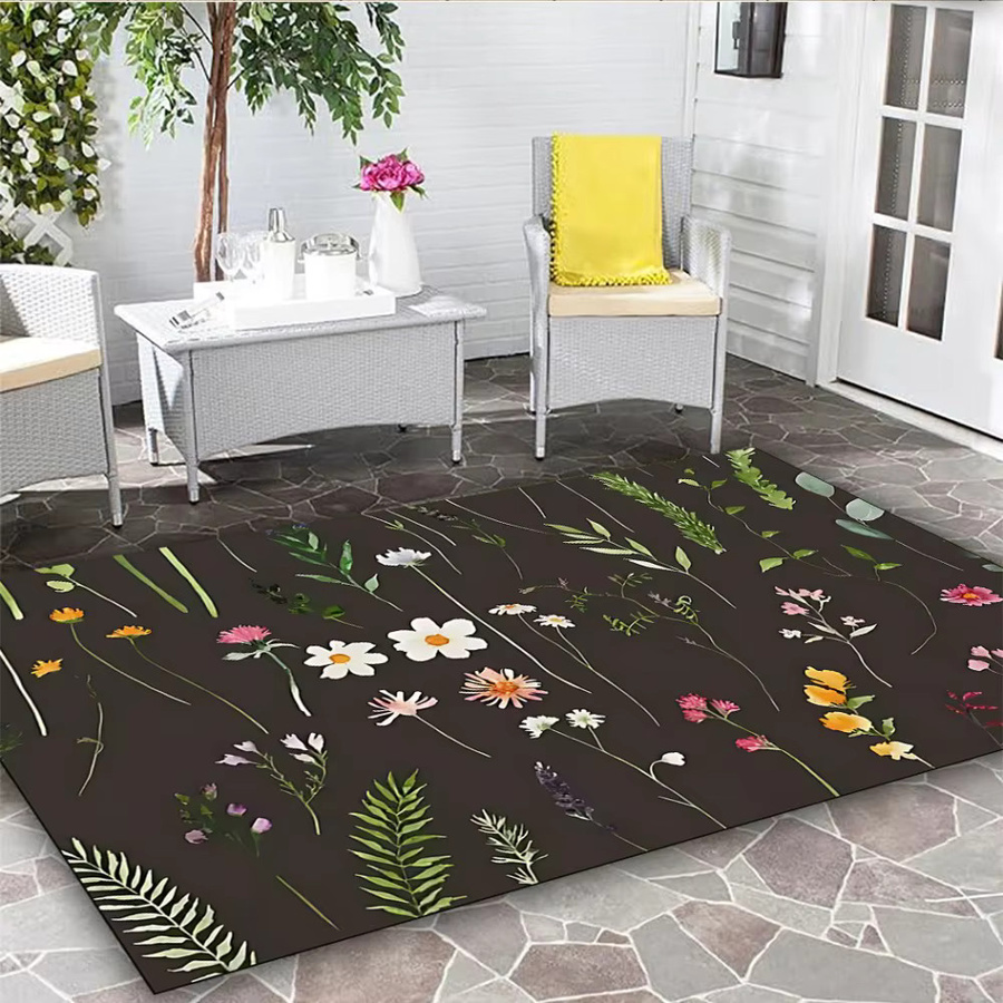 VIKAMA Willkommens-Fußmatte mit dunklem Blumen- und botanischem Muster, rutschfest und waschbar für Eingangsbereich, Küche oder Balkon - Bild 3