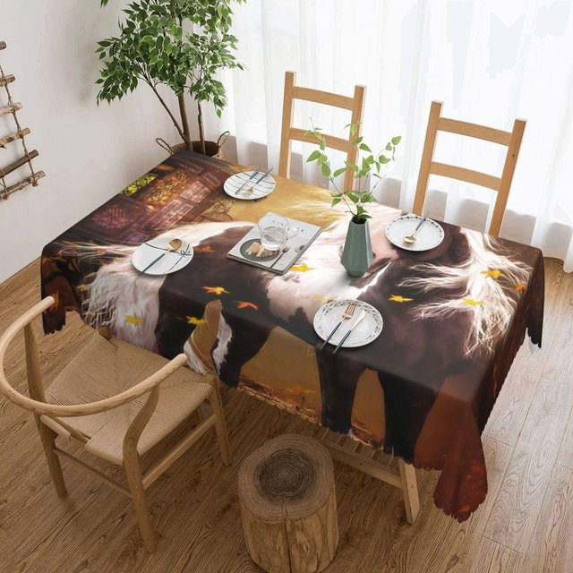 JINGYUE Pet Tischdecke mit brauner Pferdeherde im Galopp, rechteckige und ölbeständige Tischabdeckung, B/T: 137 x 183 cm - Bild 1