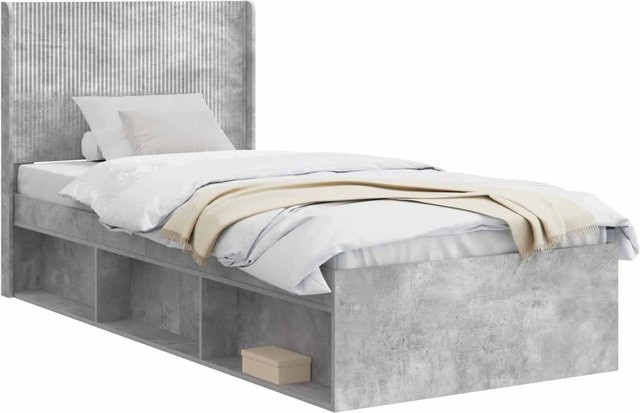 vidaXL Bettgestell mit Kopfteil und Stauraum in Betongrau, B/T/H: 100 x 200 x 105 cm - Bild 1