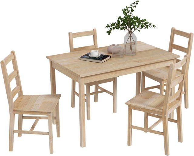 HOMCOM 5-tlg. Essgruppe aus Kiefernholz in Beige und Braun, rustikaler Esstisch mit 4 Stühlen, B/T/H: 118 x 73 x 75 cm - Bild 1