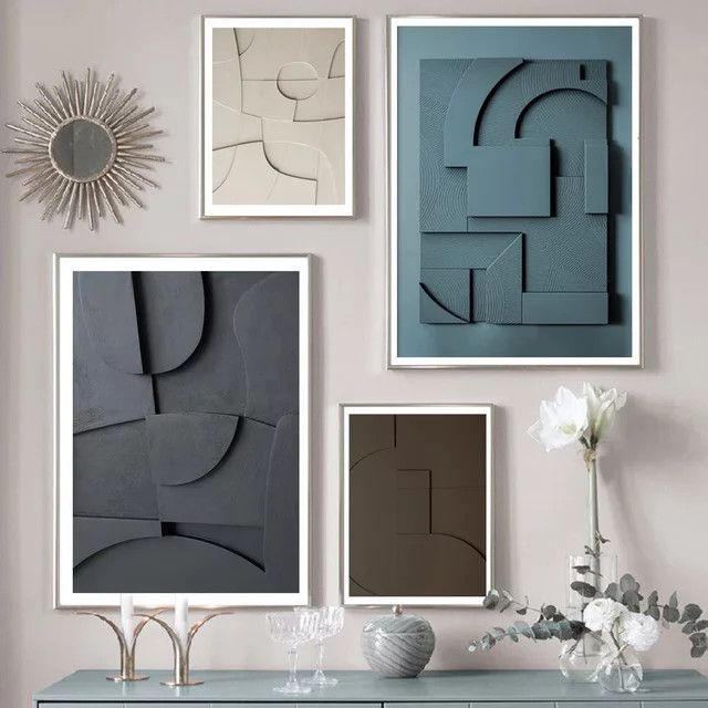 Moderne Wanddekoration mit abstrakter Textur und 3D-Geometrie als Leinwanddruck in Schwarz und Weiß im minimalistischen Design - Bild 1