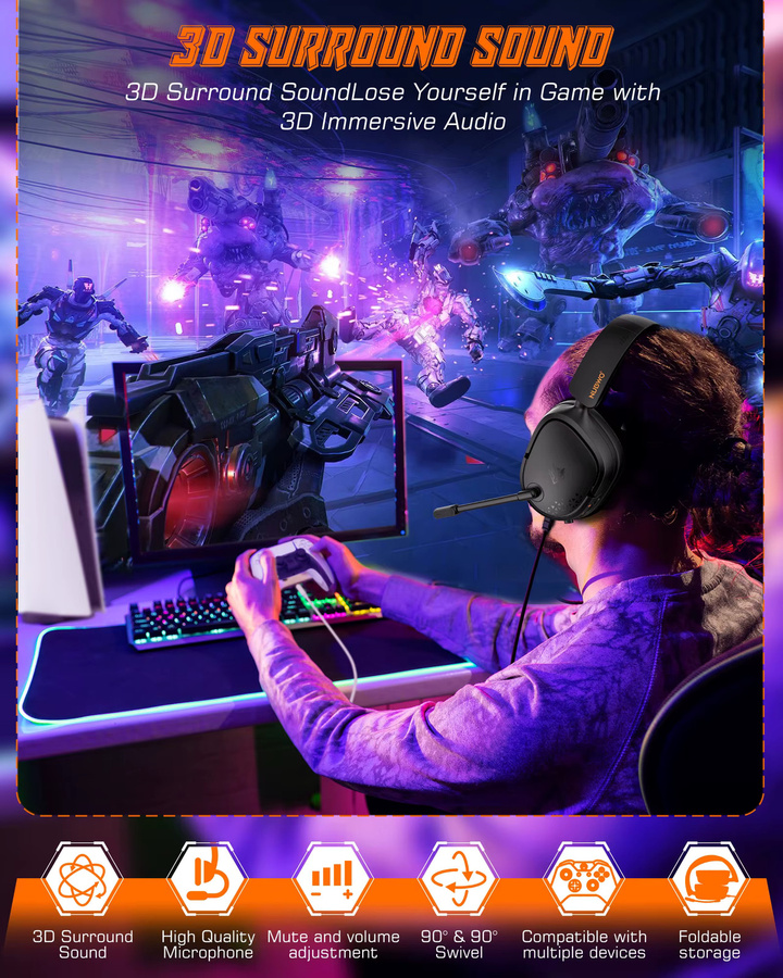 NUBWO HG04L Gaming-Headset mit Mikrofon und 3,5-mm-Klinkenstecker für PS5, PS4, Xbox Series X/S, Xbox One und Nintendo Switch in Pink/Black - Bild 3