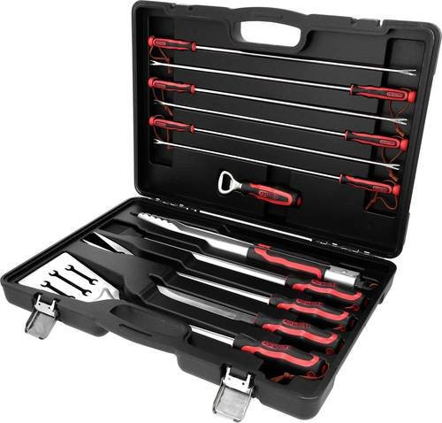 KS Tools Barbecue-Grillset in Rot und Schwarz mit Zange aus Edelstahl und Kunststoff - Bild 1