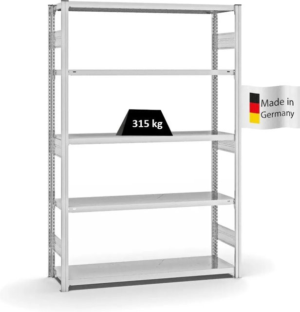 PROREGAL Fachbodenregal Stecksystem T-Profil Heavy-Duty Grundregal, Lichtgrau, H x B x T: 200 x 130 x 40 cm, 5 Ebenen, Fachlast 315 kg, beidseitig nutzbar - Bild 1