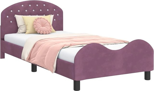 vidaXL Kinderbettgestell mit Kopfteil in Lila, Samt, B/T/H: 90 x 200 x 108 cm (Höhe: 108 cm) - Bild 1