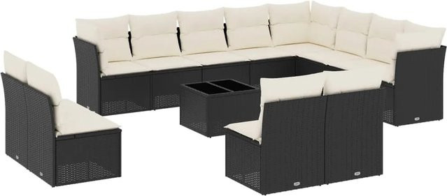 vidaXL 13-tlg Garten-Sofagarnitur aus Poly-Rattan mit Kissen in Schwarz - Bild 1