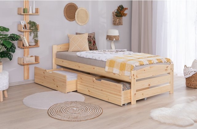 TiCAA Stauraumbett Loni Seniorenbett aus Massivholz Kiefer in Beige mit Schubladen - Bild 1