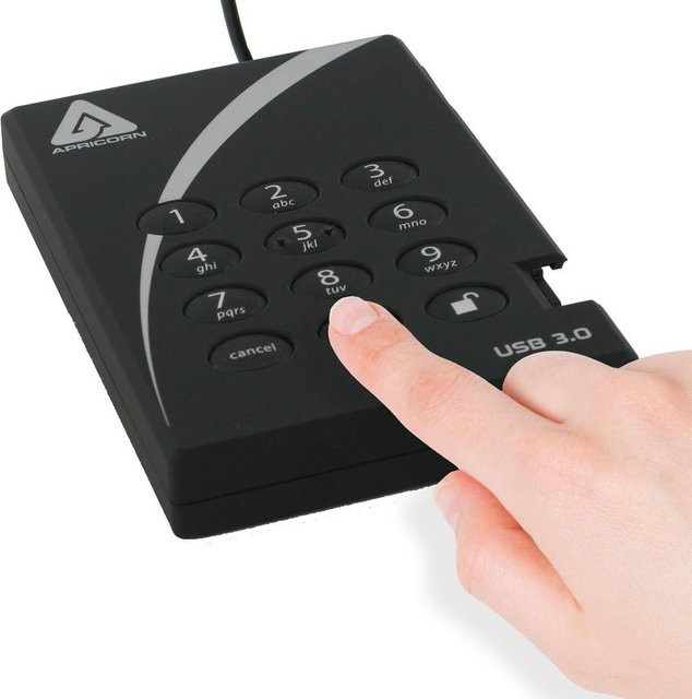 Apricorn Aegis Padlock A25-3PL256-1000 Externe Festplatte, 1 TB, Verschlüsselt, 2.5 Zoll, USB 3.0, Schwarz - Bild 1