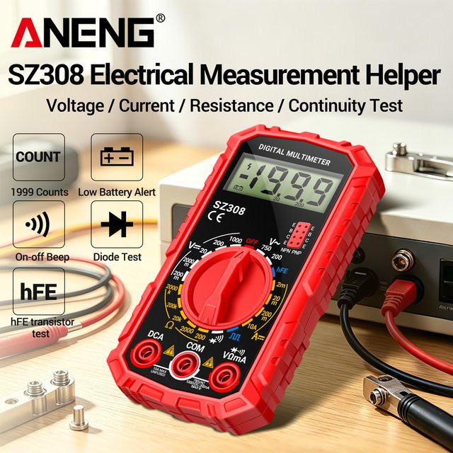 ANENG SZ308 Digitales Multimeter in Schwarz und Rot für AC/DC-Spannung, Strom, Widerstand, HFE, Triode, Diode, Buzzer und Rechteckwellenmessung - Bild 1