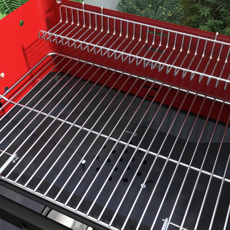 Outsunny Holzkohlegrill BBQ Smoker aus Metall in Rot mit Rädern und Holzablage, B/T/H: 103 x 47 x 95 cm - Bild 3