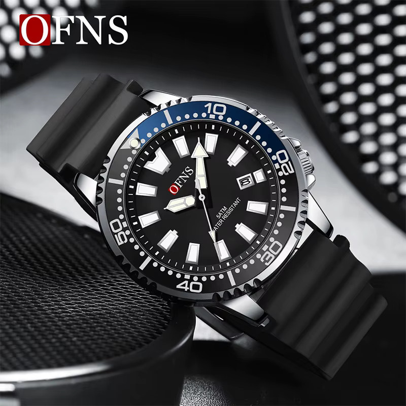 OFNS Armbanduhr, Quarz, Messing, Silikonarmband, Schwarz, Herren - Bild 1