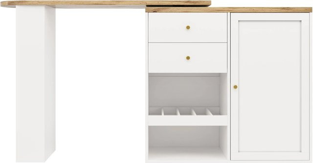Merax Drehbarer Bartisch mit Schiebetürschrank und 2 Schubladen, Modernes Design in Schwarz, Gold oder Weiß, B/T/H: 105 x 39 x 102 cm - Bild 1