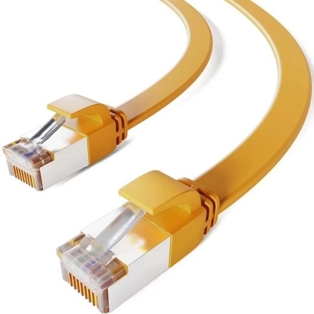 hb-digital Netzwerkkabel CAT 7 Flach Patchkabel RJ45 U/FTP PVC Gelb, Länge: 0,25 m - Bild 1