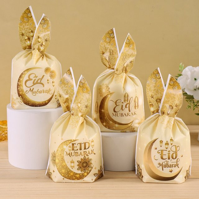 50 Stück Eid Mubarak Kunststoff Geschenkbeutel in Gold für Ramadan Kareem Süßigkeiten und Partydekoration - Bild 1