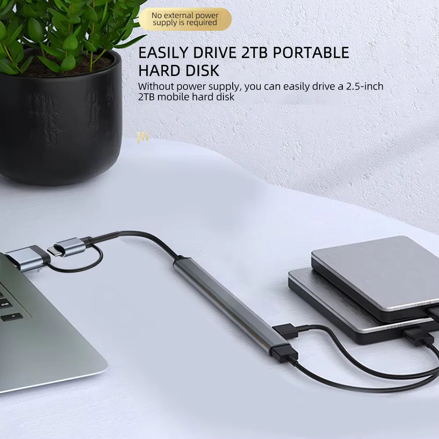 KEBIDUMEI 7-in-2 USB-C Dockingstation und USB 3.0 Hub mit 5Gbps, OTG Adapter für PC und Laptop, Farbe: Silber - Bild 2