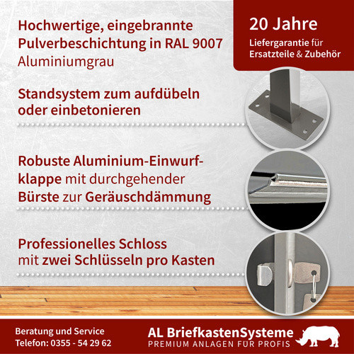 Freistehendes Briefkasten-System von AL BRIEFKASTENSYSTEME für 5 Parteien in Grau, B/H/T: 153,14 x 170,0 x 11,6 cm - Bild 2