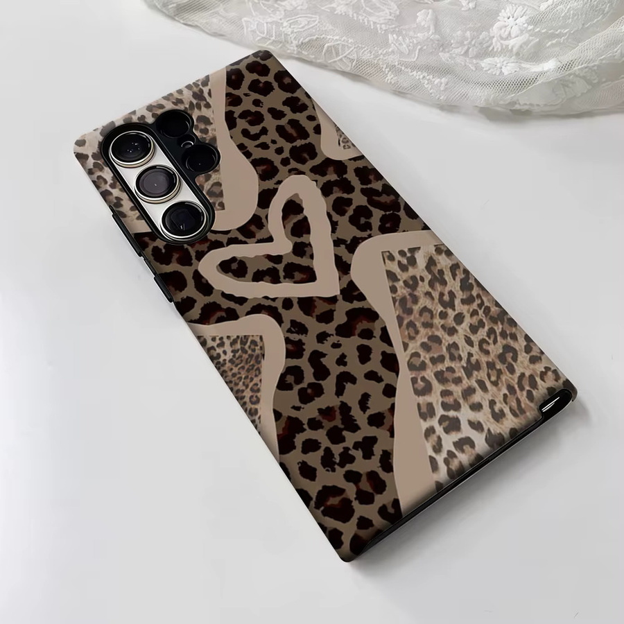 Glänzende Doppelschicht Handyhülle mit Leoparden-Herz-Design für Samsung Galaxy S25 Ultra, S24, S23 Ultra und Plus in Multicolour - Bild 2