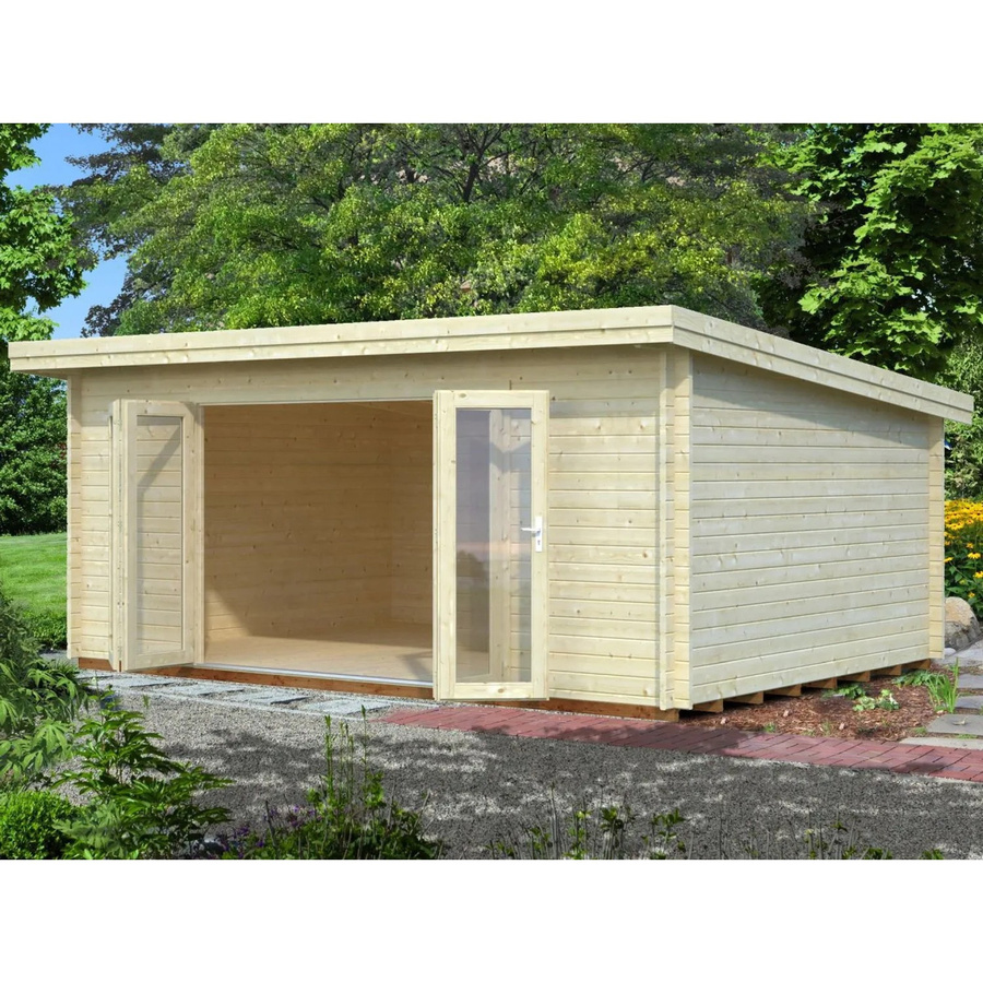 Palmako Lea Blockbohlenhaus aus Fichtenholz in Hellbraun mit Pultdach und modernem Design B/T/H: 530 x 380 x 249 cm - Bild 2