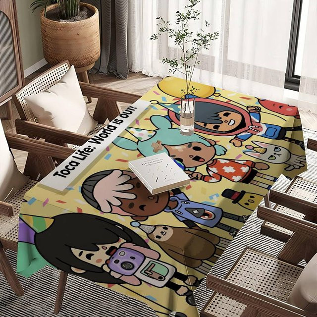 Wasserdichte Tischdecke von JINGYUE Pet im Toca Boca Toca Life World Design, rechteckige Esstischdecke für Bauernhausküche, Hochzeit oder Party, Mehrfarbig, B: 240 cm, T: 150 cm - Bild 1