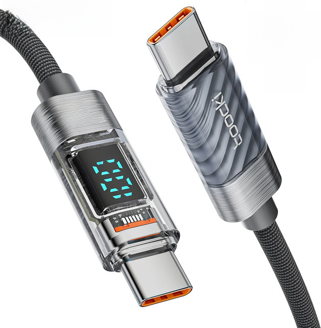 Toocki USB-C auf USB-C Ladekabel mit PD 100W Schnellladefunktion und Display in Transparent/Grau - Bild 1