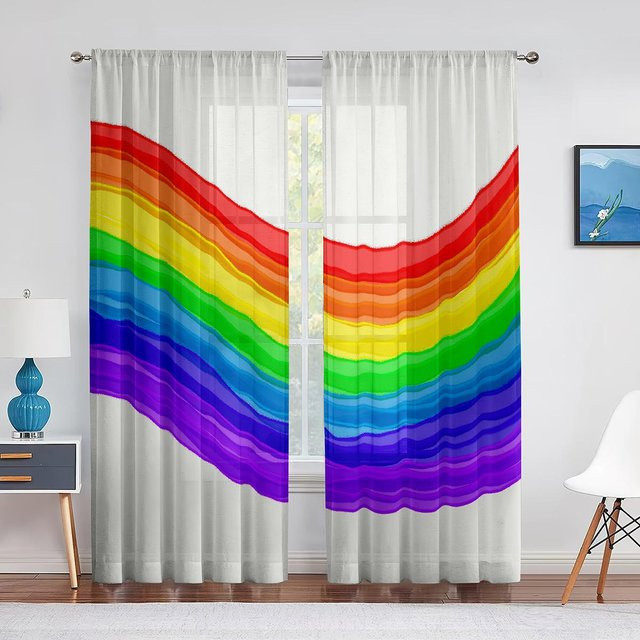 Regenbogen-Fantasie Chiffon-Vorhang in Multicolor, transparenter Tüll für Wohnzimmer, Schlafzimmer und Küche, Breite: 250 cm, Höhe: 250 cm - Bild 1
