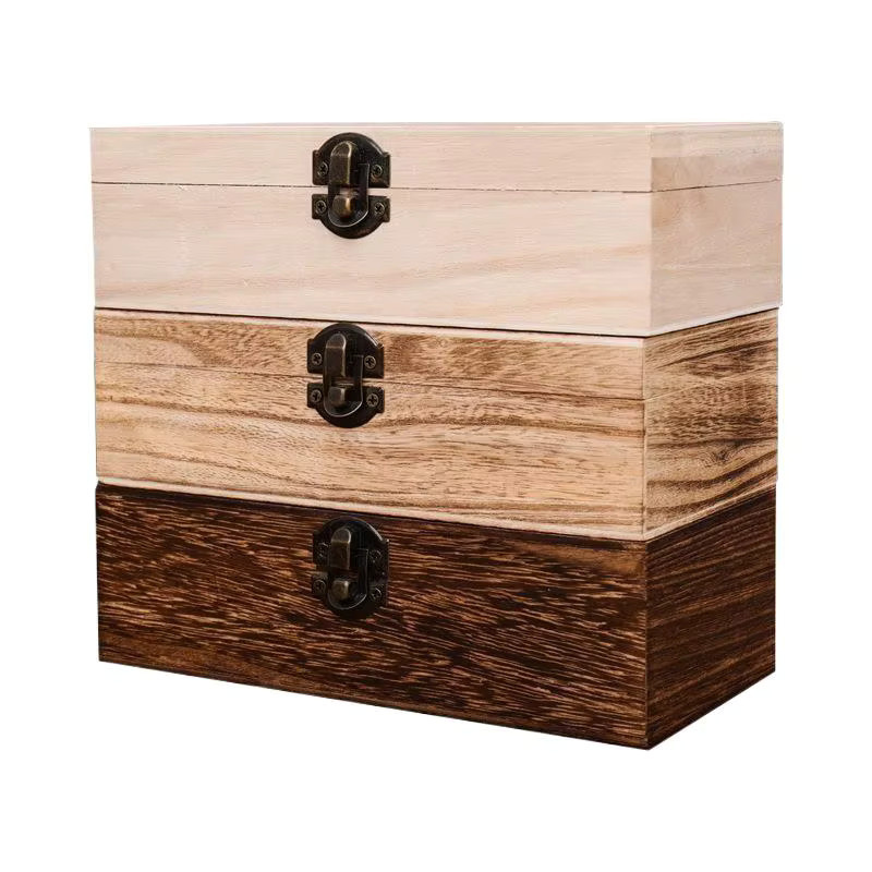 Velishy Retro-Schmuckaufbewahrungsbox aus Holz in Braun mit Schloss als Vintage Schreibtisch-Organizer für Halsketten, Armbänder und Ringe - Bild 3