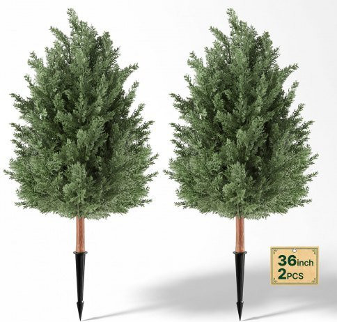 VEVOR Set aus 2 künstlichen Zedernbäumen mit Erdspießen, grüne Dekopflanzen aus PE für Indoor und Outdoor, Höhe: 91,4 cm - Bild 1