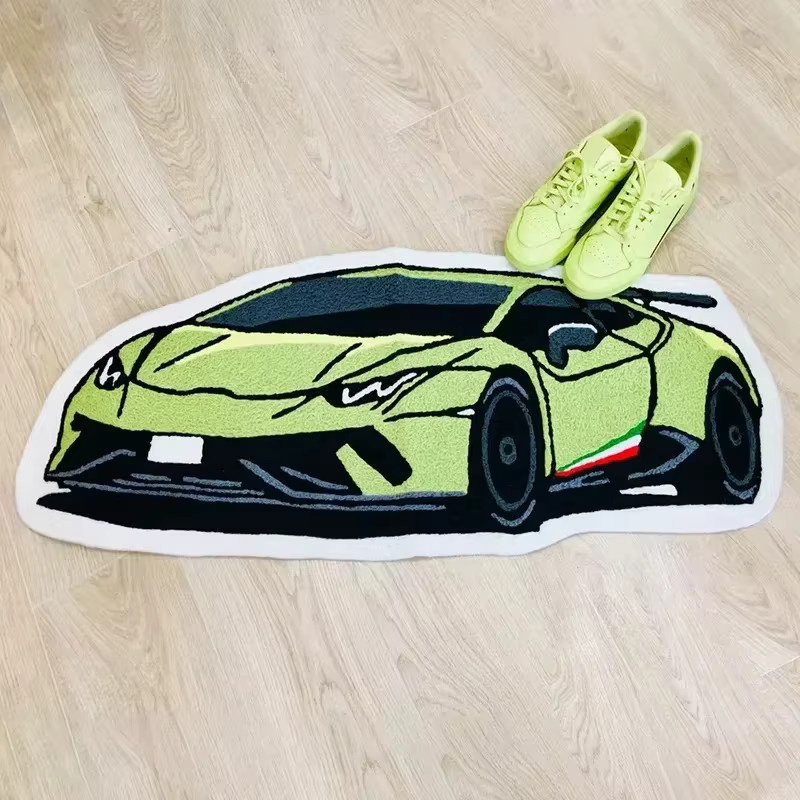VIKAMA Kreativer Teppich in Autoform, rutschfest und weich, Farbe: Grün - Bild 1