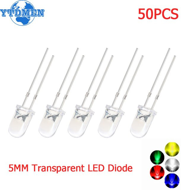 YTDMEN LED-Dioden Set mit 5 mm Durchmesser in verschiedenen Farben wie Gelb und RGB, superhelle transparente Licht-LED-Lampen aus Kunststoff - Bild 1