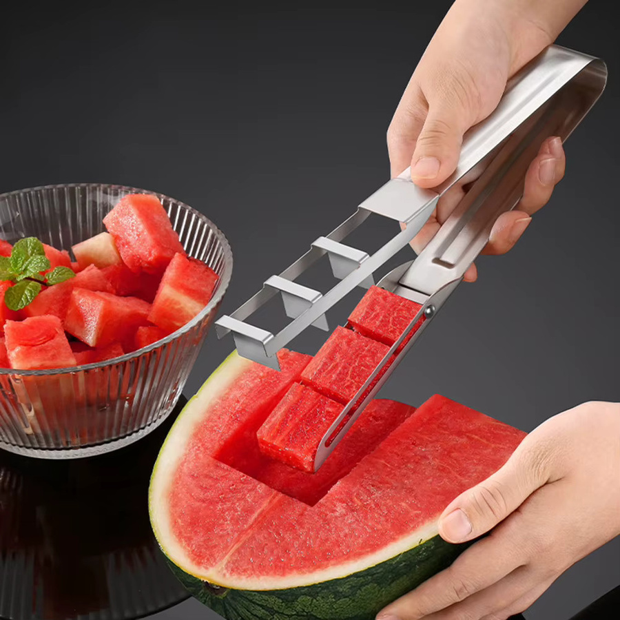 APWIKOGER Wassermelonen-Schneider aus Edelstahl und Kunststoff in Silber und Weiß mit rutschfester Basis - Bild 3