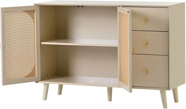 okwish Sideboard für das Wohnzimmer mit Türen und Schubladen in Beige, B/T/H: 120 x 40 x 80 cm - Bild 1