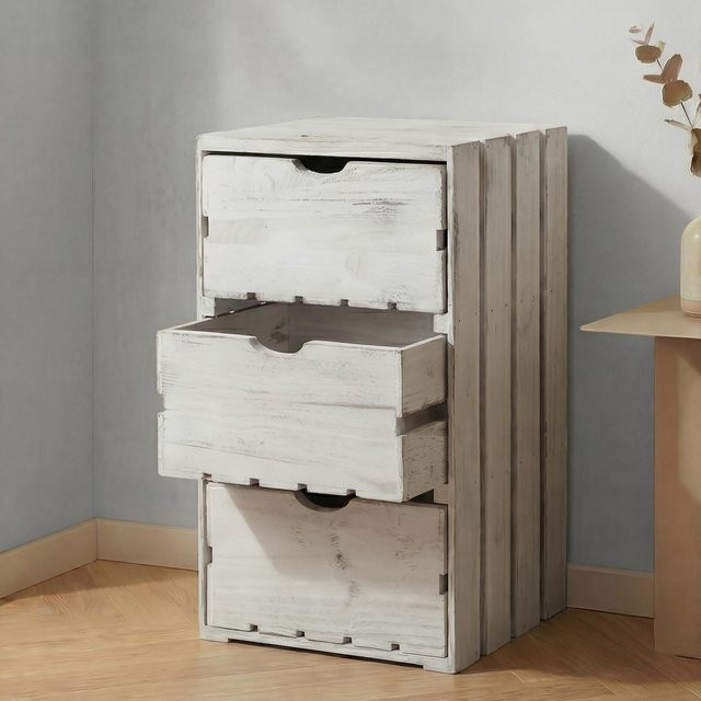 MCW Schubladenkommode Holzkiste im Shabby-Look Vintage mit 3 Schubladen, Weiß, B/T/H: 53 x 32 x 26 cm - Bild 1