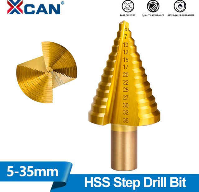 XCAN HSS-Stufenbohrer mit titanbeschichteter Oberfläche, 13 Stufen, 5–35 mm, für Holz und Metall - Bild 1