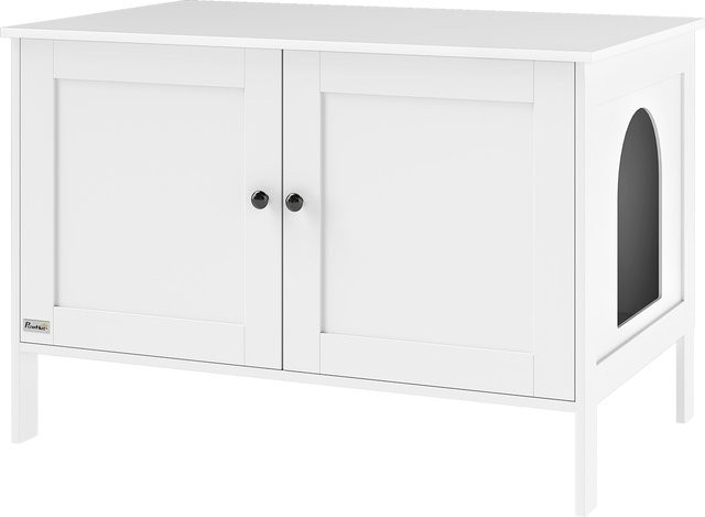 PawHut Katzenklo-Schrank mit Tür und Trennwand in Weiß, Beistelltisch und Katzenhaus aus MDF, B/T/H: 80 x 51 x 54 cm - Bild 1