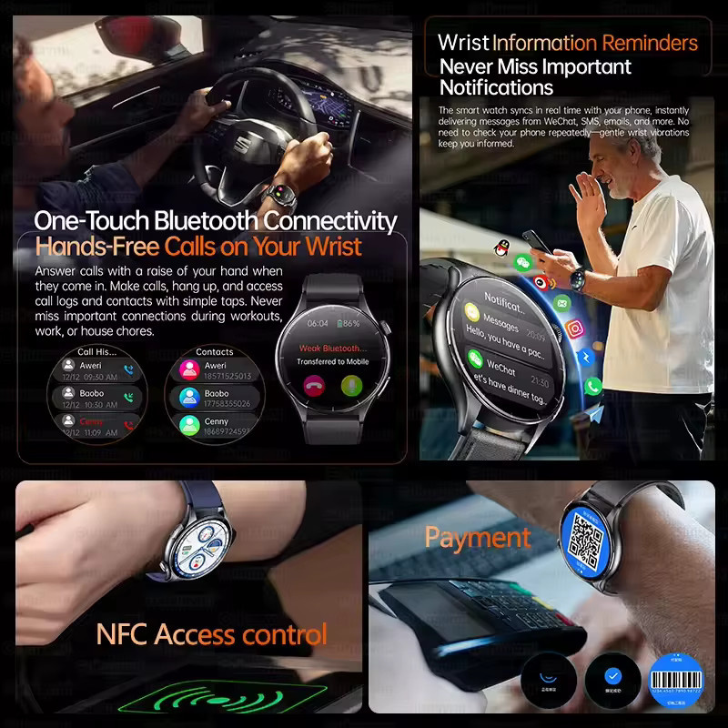 GUHUAVMI Smartwatch mit Saphirbildschirm und NFC, EKG, Blutdruck- und Sauerstoffmessung, HD-Anruffunktion in Schwarz und Rot - Bild 5