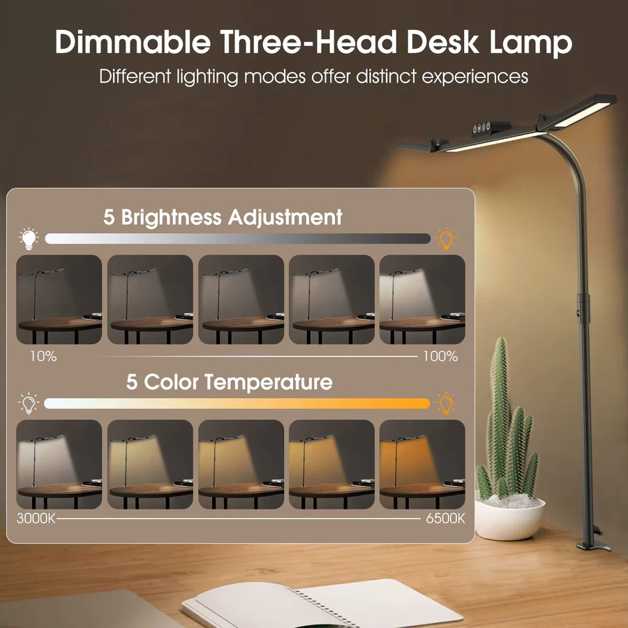 bRIGHLET LED-Schreibtischlampe mit Klemme, dimmbare und flexible Bürolampe in Schwarz - Bild 5