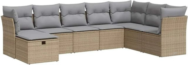 vidaXL 8-tlg. Garten-Sofagarnitur aus Poly-Rattan in L-Form mit Kissen, Beige/Grau - Bild 1