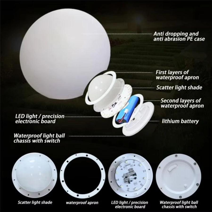 DACHAN LED Garten Kugel Leuchte Weiß, Wasserdichte wiederaufladbare Outdoor Landschaftsbeleuchtung für Garten und Party - Bild 3