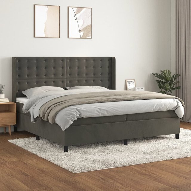 vidaXL Boxspringbett Hybrid mit Matratze und Taschenfederkern, Dunkelgrau, B/T/H: 200 x 200 x 118 cm - Bild 3