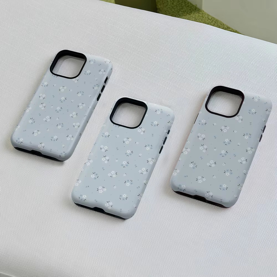 Potdemiel Robuste doppelschichtige Handyhülle mit Blumenmotiv für iPhone 17 16 15 Pro Max Plus in Hellblau mit Magnetfunktion - Bild 2
