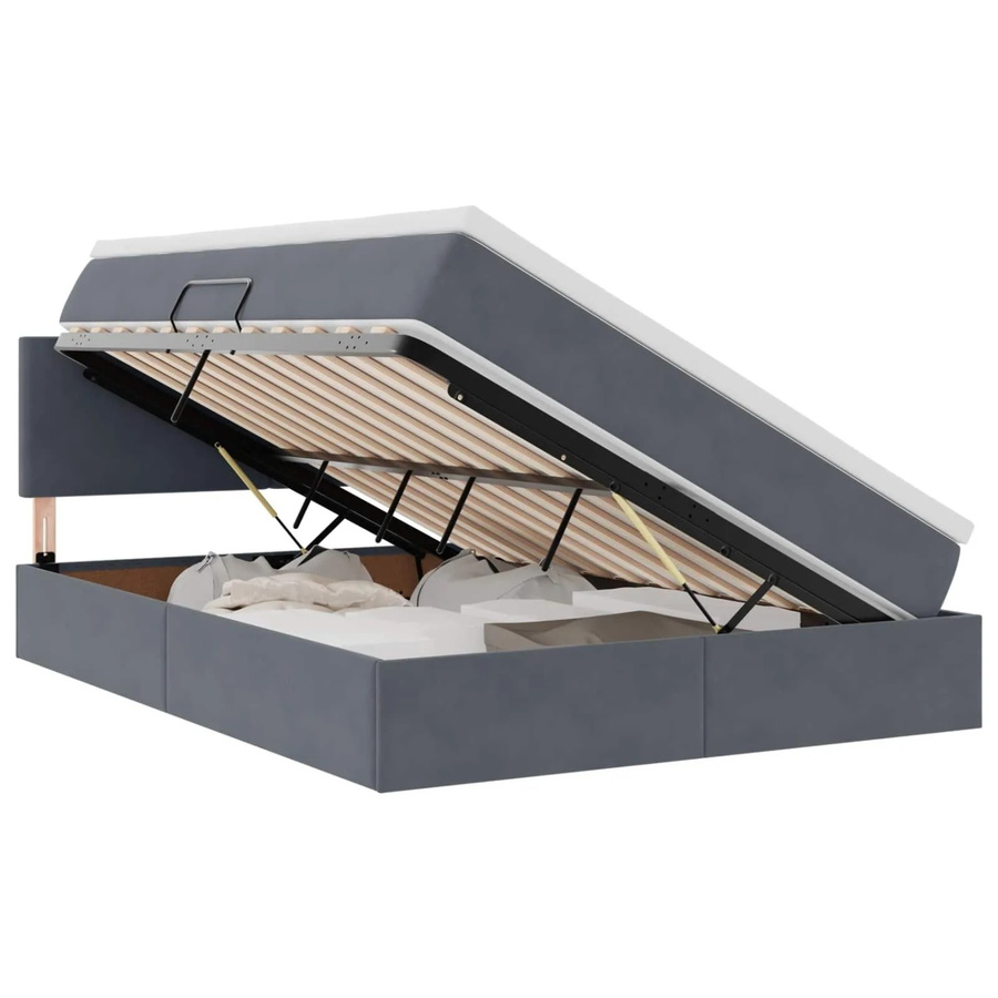 vidaXL Bett mit Stauraum und LED in Dunkelgrau aus Samt, B/T: 140 x 190 cm - Bild 2