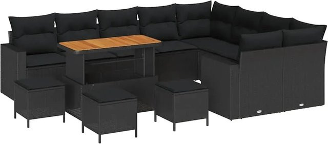 vidaXL Garten-Sofa-Set 13-teilig aus Poly-Rattan und Akazienholz in Schwarz - Bild 1