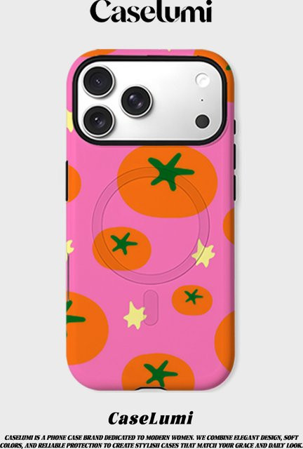 CaseLumi Matte Bumper MagSafe Hülle für iPhone 17 16 15 14 13 Pro Max mit Rosa Tomaten-Print - Bild 1
