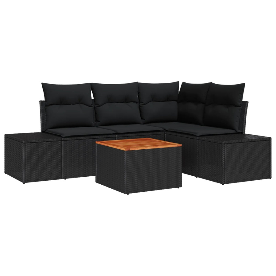 vidaXL Garten-Sofa-Set 5-teilig in Schwarz mit L-Form, PE-Rattan und pulverbeschichtetem Stahl, inklusive Polster und Stauraum - Bild 2