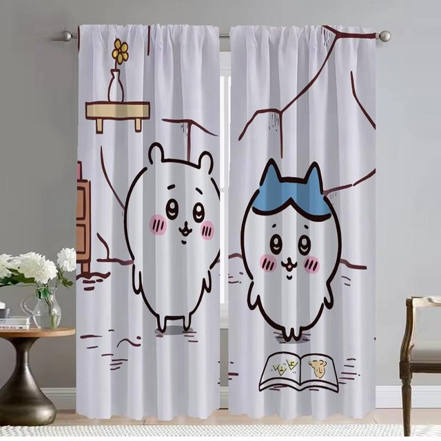 Chiikawaes Verdunkelungsvorhänge für die Küche, 2er-Set, Weiß, B: 50 cm, H: 70 cm - Bild 1